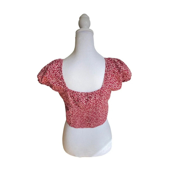 Princess Polly Red Floral‎ Laura Crop Top Button Up Puff Sleeve Shirt - Picture 2 of 7